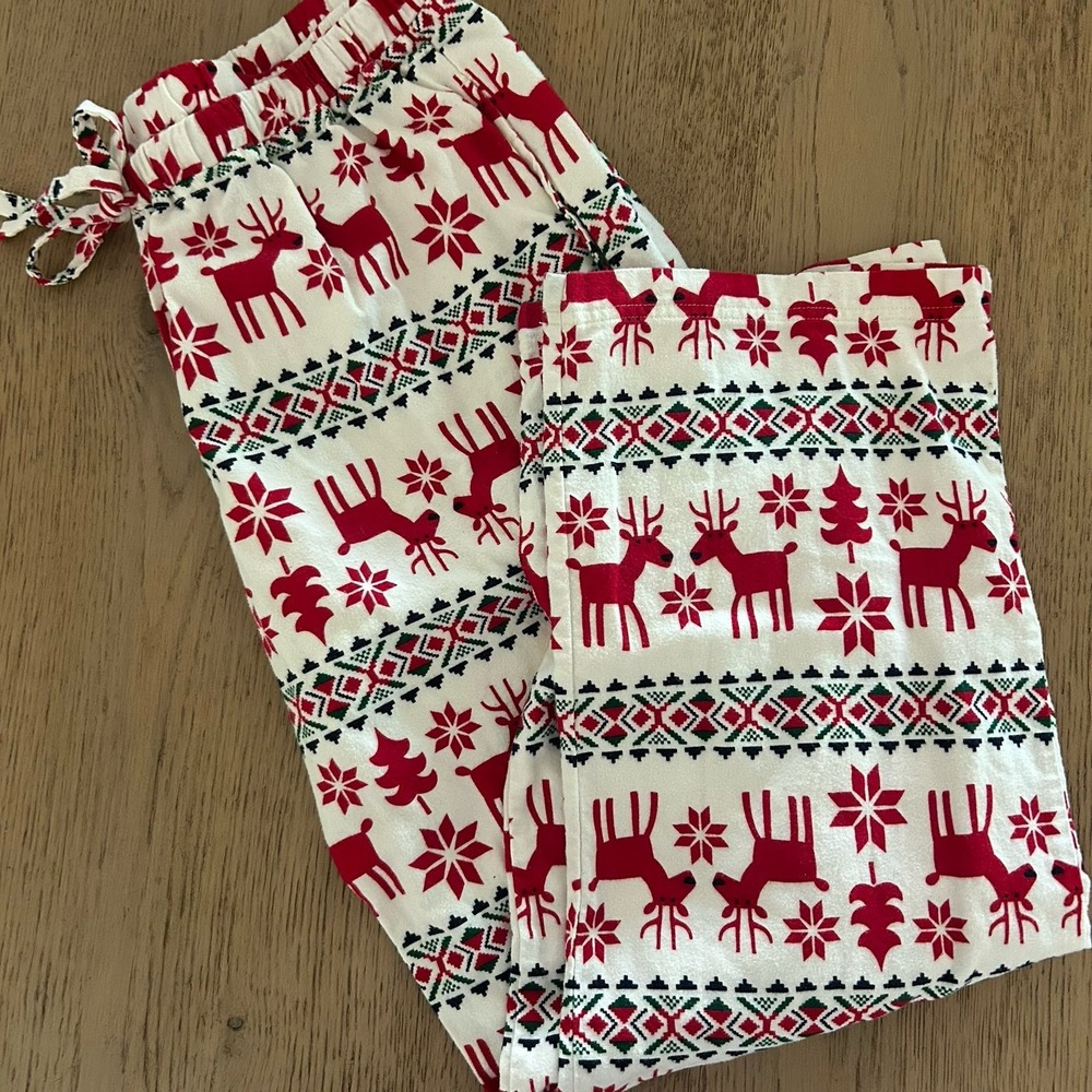 Hanna Andersson Adult Reindeer Flannel Christmas Holiday Drawstring Pants M